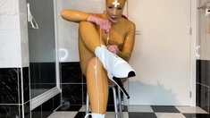 Latex slut solo anal masturbation