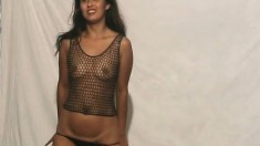 Mikayla Wears A Fishnet Top And Bikini Bottoms That She Takes Off