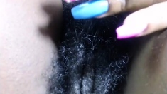 Hairy Black Amateur Close-Up Masturbation Video