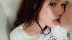 Brunette amateur babe strips off and masturbates