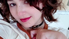 Amateur busty brunette masturbates and does hand job
