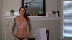 Brunette Teen playing with her big boobs and dildoing