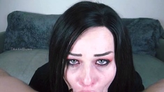 Mature brunette amateur giving a great POV blowjob