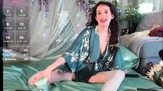 Busty curly brunette with big boobs fucks on couch