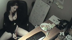 Spy Cam Films A Hot Office Babe As She Comes Plowing Her Squelching Slit