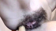 Girl play with hairy holes