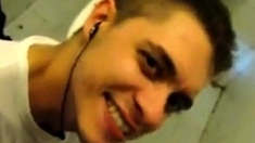 Boy sucking cock and eating cum in restroom
