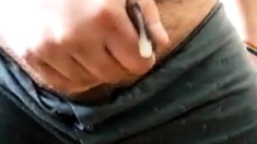 Chubby daddy bear jacking his uncut cock