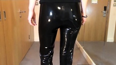 Sexy Latex Liquid Leggings with Red Stilettos Fetish