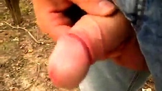 Uncut Cock Outdoor Wanking and Cumming